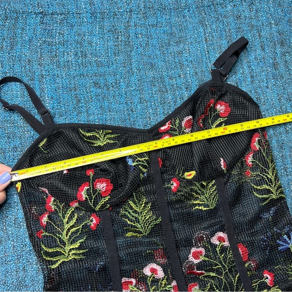 Allen Schwartz Black Mesh Floral Embroidered Bodysuit - Picture 9 of 12